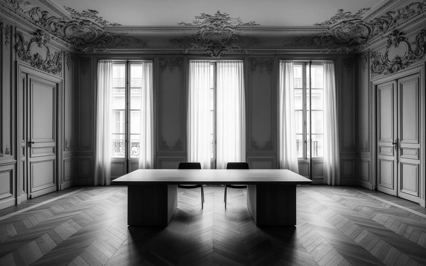 Salon de réunion du cabinet Beaumesnil & Associés, intérieur haussmannien rue de Monceau